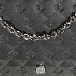 Pre Owned Fendi Metallic Grey Patent Leather Fendilicious Wallet on Chain