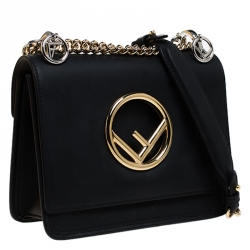 Pre Owned Fendi Black Leather Kan I F Shoulder Bag