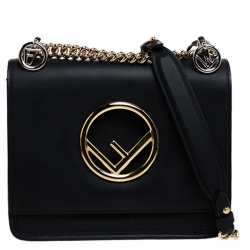 Pre Owned Fendi Black Leather Kan I F Shoulder Bag