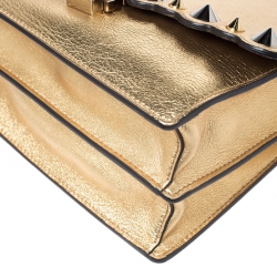Pre Owned Fendi Gold Metallic Leather Studded Kan I Shoulder Bag