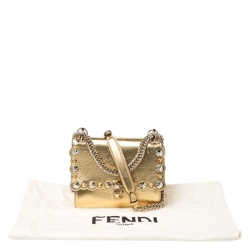 Pre Owned Fendi Gold Metallic Leather Studded Kan I Shoulder Bag