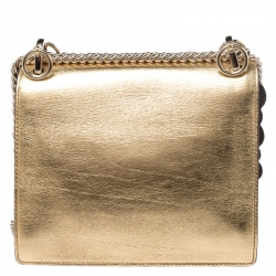 Pre Owned Fendi Gold Metallic Leather Studded Kan I Shoulder Bag