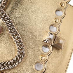 Pre Owned Fendi Gold Metallic Leather Studded Kan I Shoulder Bag