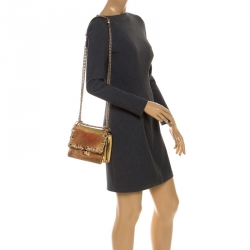 Pre Owned Fendi Gold Metallic Leather Studded Kan I Shoulder Bag