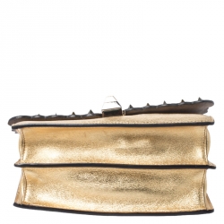 Pre Owned Fendi Gold Metallic Leather Studded Kan I Shoulder Bag