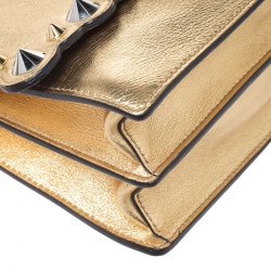 Pre Owned Fendi Gold Metallic Leather Studded Kan I Shoulder Bag