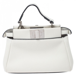 Pre Owned Fendi White Leather Micro Peekaboo Top Handle Bag