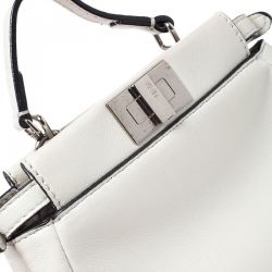 Pre Owned Fendi White Leather Micro Peekaboo Top Handle Bag