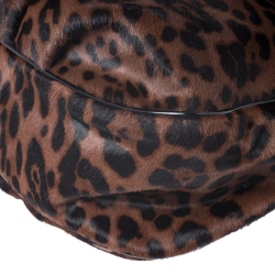 Pre Owned Fendi Black/Brown Leopard Print Calfhair Mia Flap Shoulder Bag