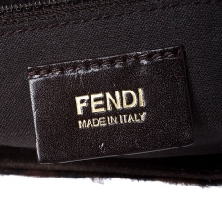 Pre Owned Fendi Black/Brown Leopard Print Calfhair Mia Flap Shoulder Bag