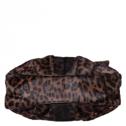 Pre Owned Fendi Black/Brown Leopard Print Calfhair Mia Flap Shoulder Bag