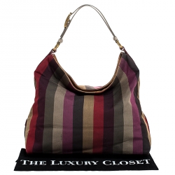 Fendi Multicolor Canvas and Leather Large Pequin Striped Hobo