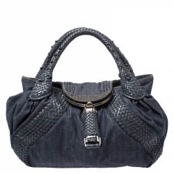 Pre Owned Fendi Blue Denim and Leather Spy Bag