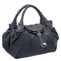 Pre Owned Fendi Blue Denim and Leather Spy Bag
