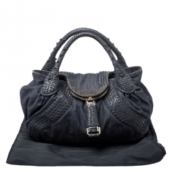 Pre Owned Fendi Blue Denim and Leather Spy Bag