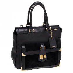 Pre Owned Fendi Black Leather and Suede Front Pocket Shoulder Bag