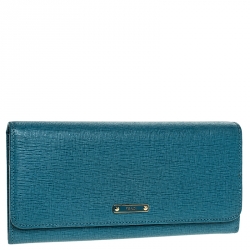 Pre Owned Fendi Blue Elite Leather Classic Flap Wallet