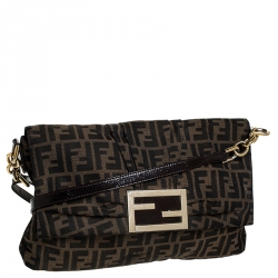 Pre Owned Fendi Tobacco Zucca Canvas and Patent Leather Mia Flap Bag