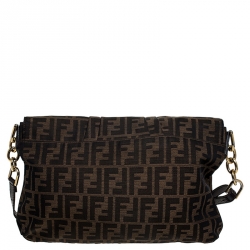 Pre Owned Fendi Tobacco Zucca Canvas and Patent Leather Mia Flap Bag