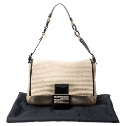Pre Owned Fendi Beige Raffia and Python Detail Mama Forever Shoulder Bag