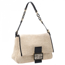 Pre Owned Fendi Beige Raffia and Python Detail Mama Forever Shoulder Bag