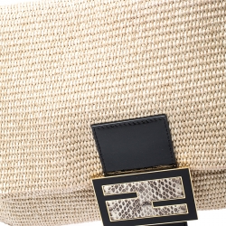 Pre Owned Fendi Beige Raffia and Python Detail Mama Forever Shoulder Bag