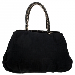 Pre Owned Fendi Black Zucca Canvas Large Mia Tote