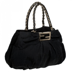 Pre Owned Fendi Black Zucca Canvas Large Mia Tote