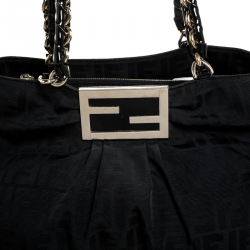 Pre Owned Fendi Black Zucca Canvas Large Mia Tote