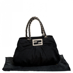 Pre Owned Fendi Black Zucca Canvas Large Mia Tote