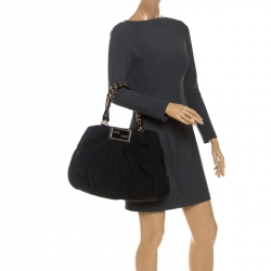 Pre Owned Fendi Black Zucca Canvas Large Mia Tote