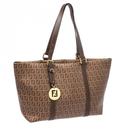 Pre Owned Fendi Brown Zucchino Coated Canvas and Leather Superstar Shopper Tote
