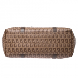 Pre Owned Fendi Brown Zucchino Coated Canvas and Leather Superstar Shopper Tote