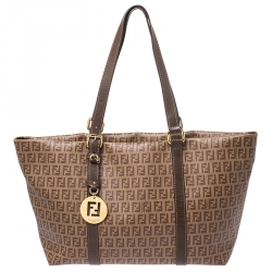 Pre Owned Fendi Brown Zucchino Coated Canvas and Leather Superstar Shopper Tote