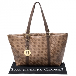 Pre Owned Fendi Brown Zucchino Coated Canvas and Leather Superstar Shopper Tote