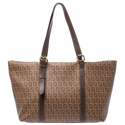 Pre Owned Fendi Brown Zucchino Coated Canvas and Leather Superstar Shopper Tote