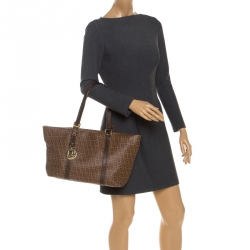 Pre Owned Fendi Brown Zucchino Coated Canvas and Leather Superstar Shopper Tote