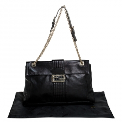 Fendi Black Metallic Leather Maxi Baguette Shoulder Bag