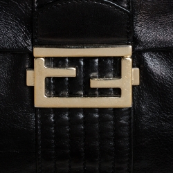 Fendi Black Metallic Leather Maxi Baguette Shoulder Bag