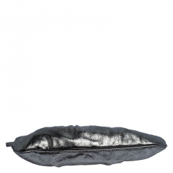 Pre Owned Fendi Metallic Grey Leather Cutout Handle Clutch