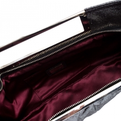 Pre Owned Fendi Metallic Grey Leather Cutout Handle Clutch