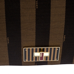 Pre Owned Fendi Tobacco Canvas Large Pequin Stripe Claudia Shoulder Bag