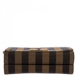 Pre Owned Fendi Tobacco Canvas Large Pequin Stripe Claudia Shoulder Bag