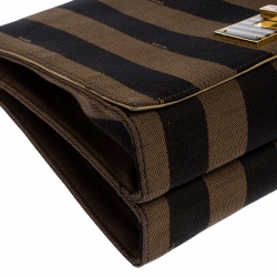 Pre Owned Fendi Tobacco Canvas Large Pequin Stripe Claudia Shoulder Bag