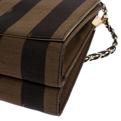 Pre Owned Fendi Tobacco Canvas Large Pequin Stripe Claudia Shoulder Bag