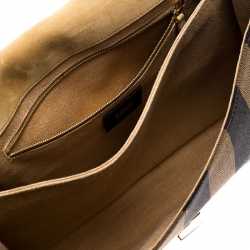 Pre Owned Fendi Tobacco Canvas Large Pequin Stripe Claudia Shoulder Bag