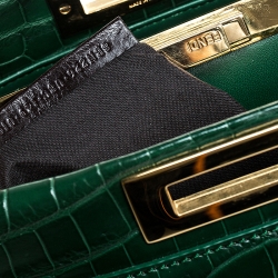 Pre Owned Fendi Green Crocodile Medium Peekaboo Top Handle Bag