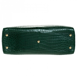 Pre Owned Fendi Green Crocodile Medium Peekaboo Top Handle Bag
