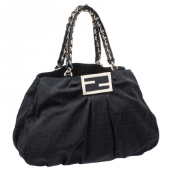 Pre Owned Fendi Black Zucca Canvas Large Mia Shoulder Bag