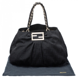 Pre Owned Fendi Black Zucca Canvas Large Mia Shoulder Bag